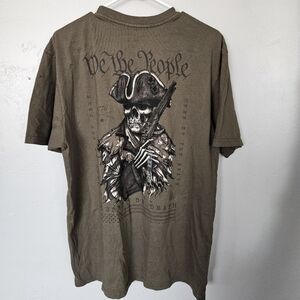 Howitzer Men's XL Olive Green Graphic T-shirt Flag Pirate We the People Patriot
